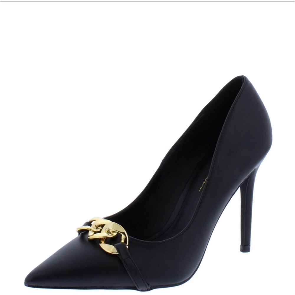 Black & Gold Embellished Pointed Toe High Heel Pump